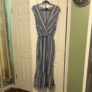 Lane Bryant Blue and White Sleeveless V-Neck Maxi Sundress